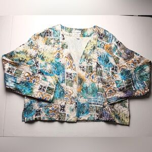 Chico's women's open-front cardigan blazer multi-color abstract pattern size 3